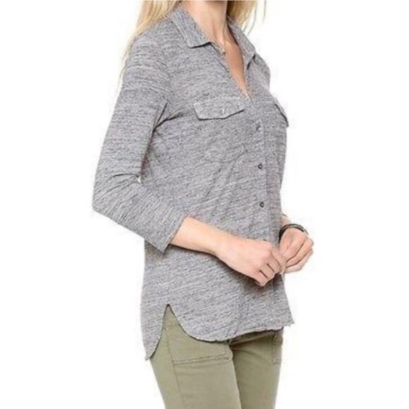 JAMES PERSE Women’s Light Gray Space-dyed button front 3/4 sleeve top - Picture 1 of 6